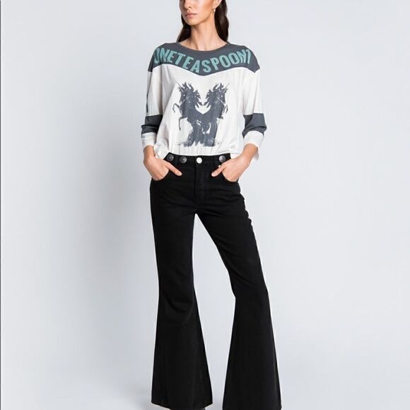 FREE PEOPLE ONE TEASPOON CONCHO MARINES MID RISE EXTREME WIDE BLACK NEW NWT - Picture 12 of 12